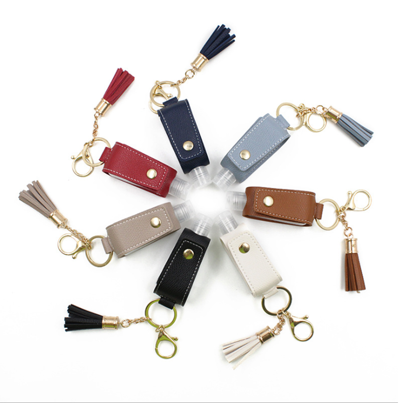 30ml Hand Sanitizer Holder Plastic Travel Bottle Refillable Container Reusable Bottle with Tassel Leather Keychain Carrier