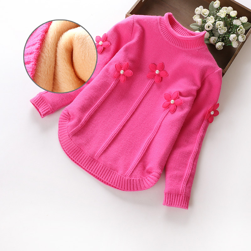 2021 Ins New Fashion Girls maglioni invernali maglioni Pullover in pile spesso invernale abbigliamento per bambini: hot pink / 6