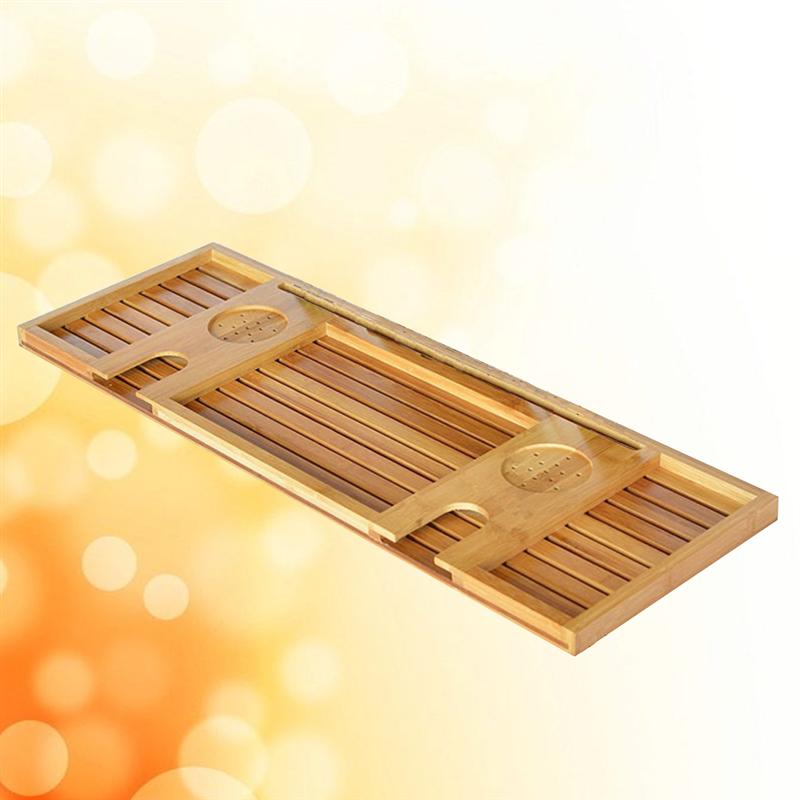 Bath Bridge Bamboo Storage Rack Shelf Tablet Holder Bathtub Serving Tray