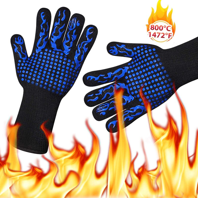 Haleychan 1472f varmebestandige grillhandsker mikrobølgehandsker dobbeltsidet silikone bomuldsmateriale anti-cut finger sælges  by 1 par