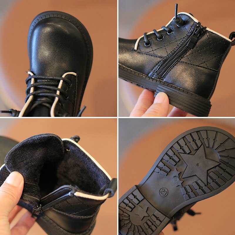 Botas de estilo Martin para niños y niñas, botines de cuero con único y sólido, coreana, uniforme del Reino Unido, Invierno