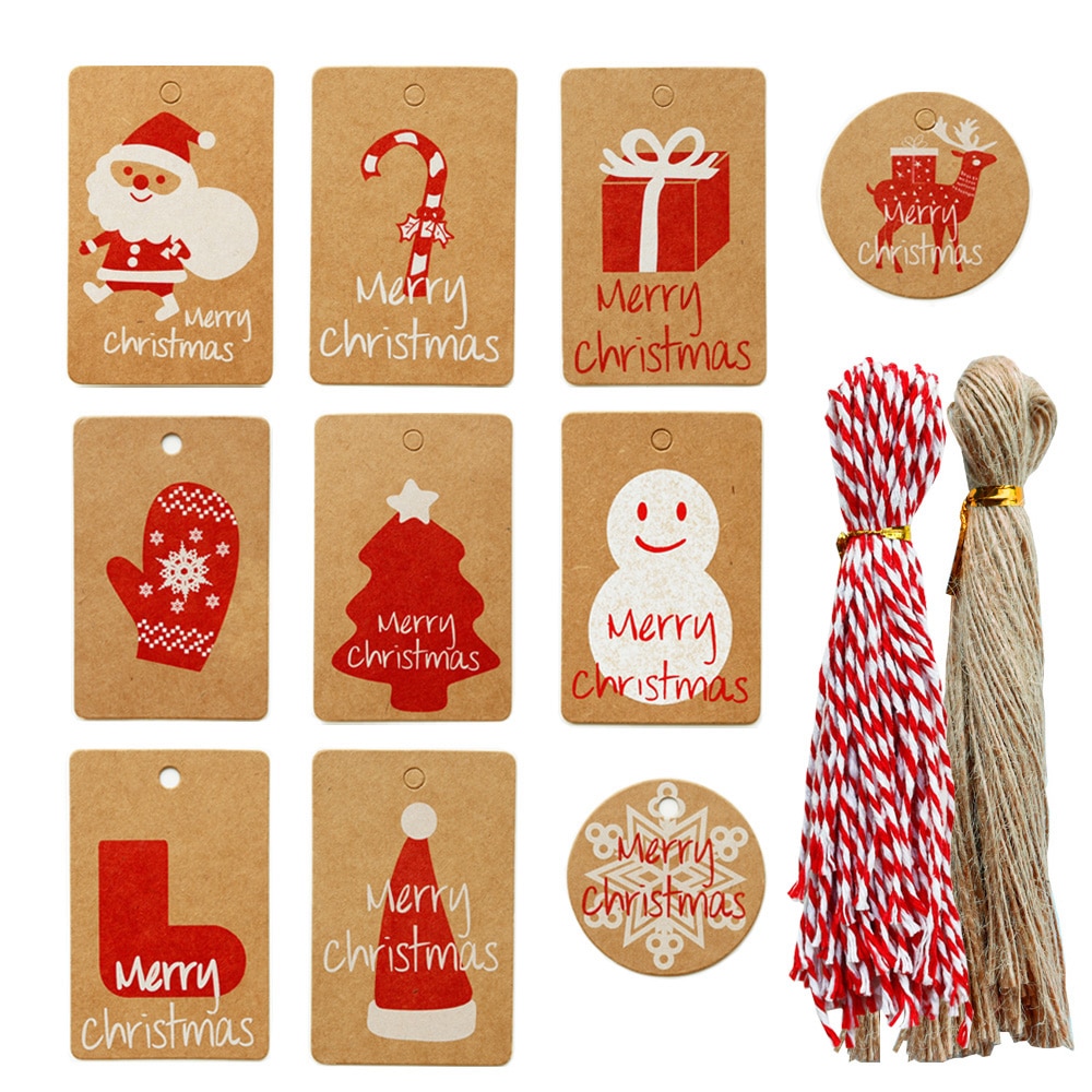 100 PCS Multi Stijl Kraftpapier Tags Kerstman/Elanden/Sneeuwpop DIY Ambachten Hang Tag Wikkelen Levert Labels voor Kerst Gunsten