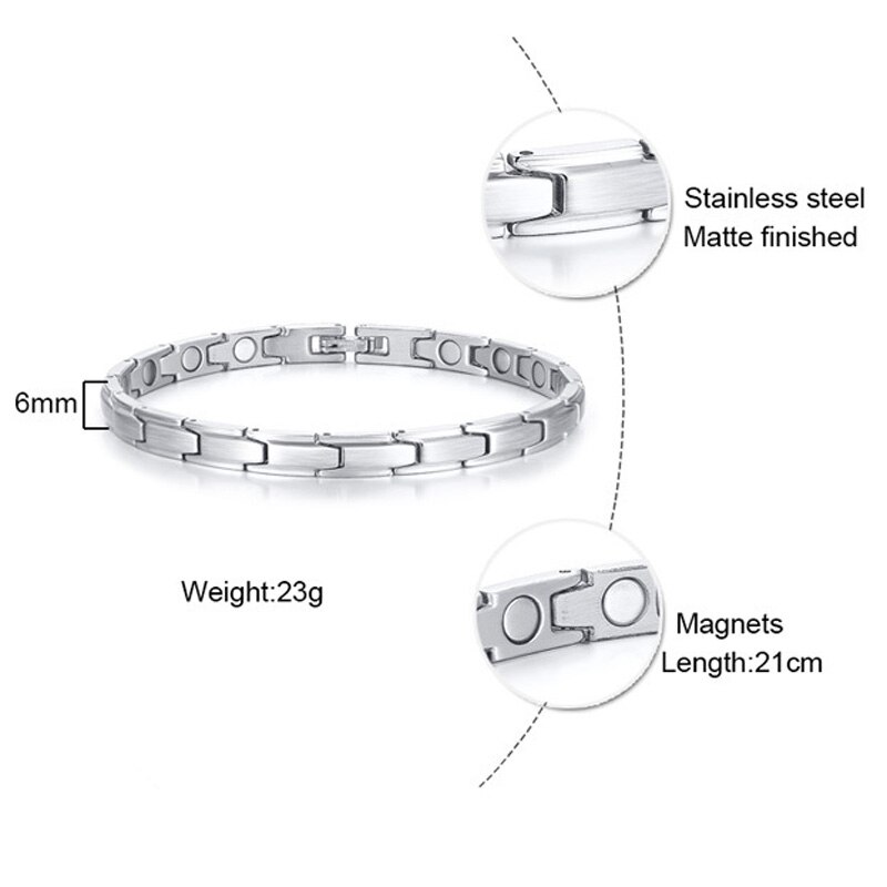 Trendy Women's 6mm Healthy Energy Bracelet Chain Link Stainless Steel Magnet Bracelets Jewelry