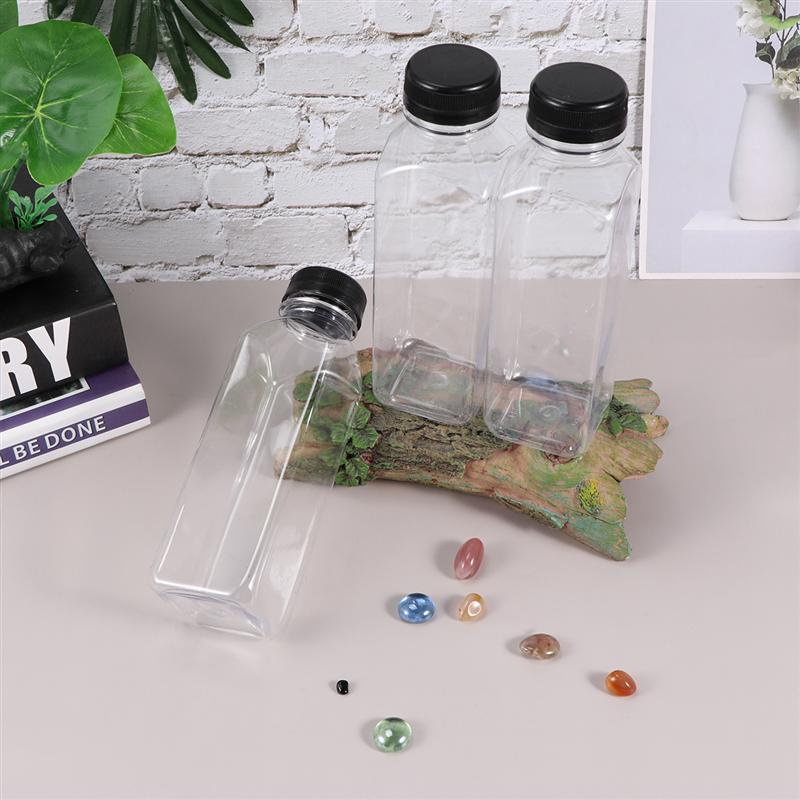 10Pcs 400Ml Transparante Lege Storage Containers Wegwerp Huisdier Flessen Met Deksels Voor Drank Fles Jar (Zwart caps)