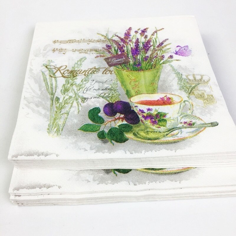 Napkins-20pcs de papel para el almuerzo, servilleta de papel impresa para Decoupage, serie lavanda, 33x33cm