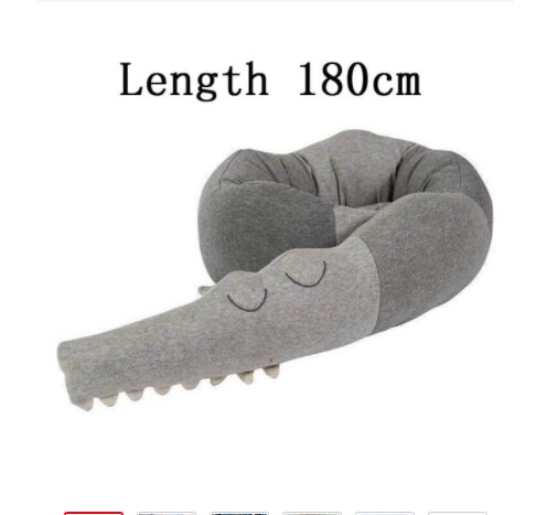 Newborn Baby Bed Splice Bumper Long Pillow Children Sleeping Anti-collision Bed Back Children Room Bumper Bedding Decoration: Gray  Crocodile