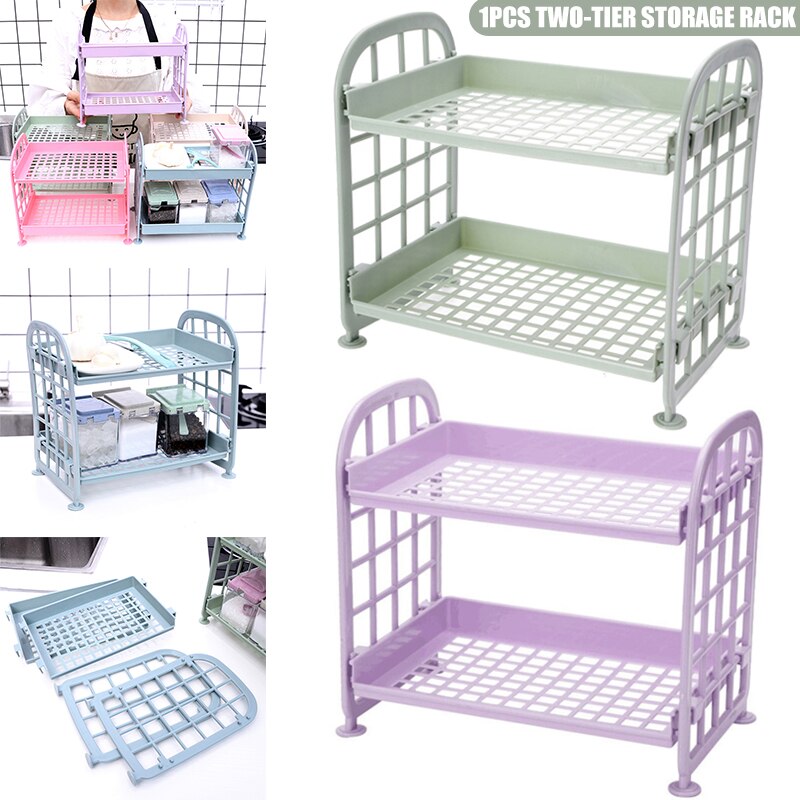2-Tier Assembled Storage Shelf Plastic Seasoning Storage Rack Countertop Shelf for Kitchen Desk Countertop Organizer In Stock