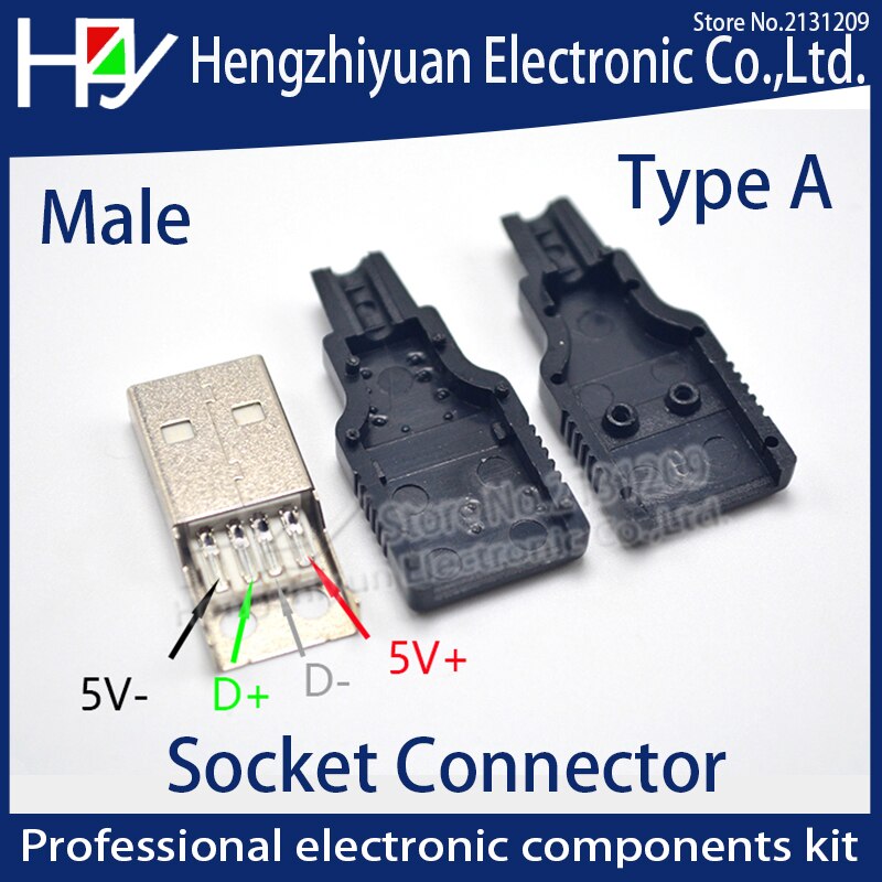 IMC-conector tipo A macho A hembra, Conector de enchufe USB 2,0 de 4 pines con cubierta de plástico negro, tipo de soldadura, bricolaje, novedad
