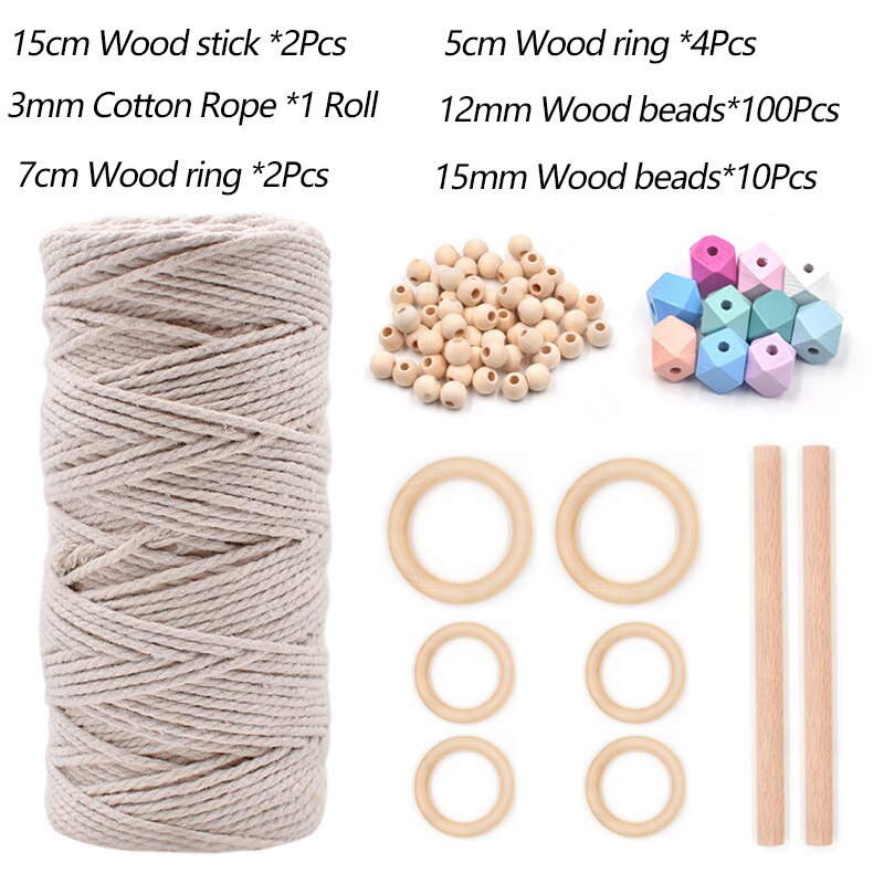 1Set Macrame Cord Natural Cotton Rope with Wood Ring Wood Stick Bead for DIY Macrame Kit Wall Hanging Plant Hanger Dream Catcher: 4