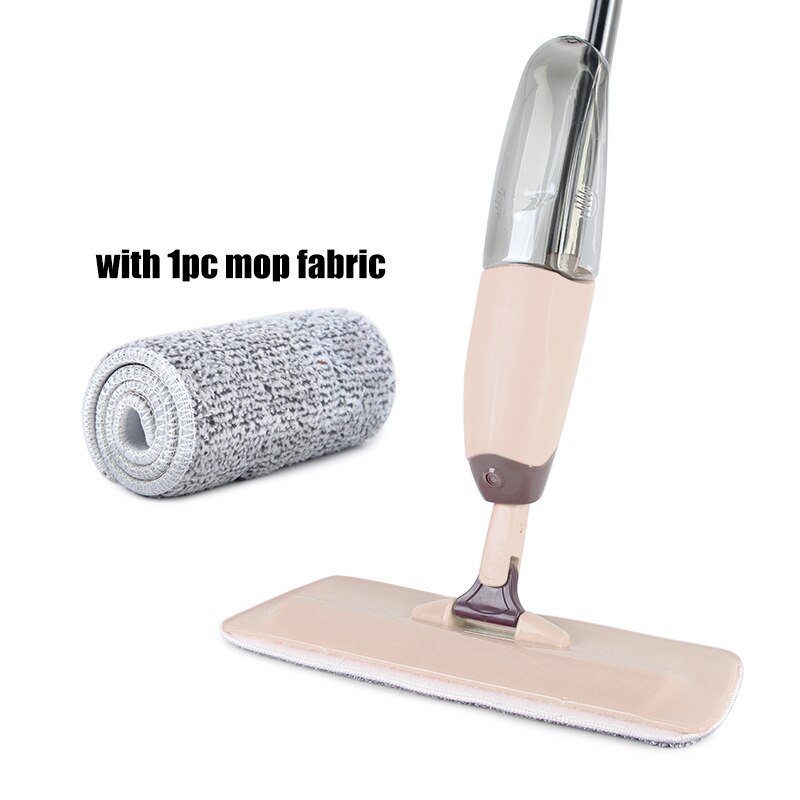 Spray Mop For Floor Clean Window Cleaner 360 Rotating Wooden Ceramic Tile Flat Mops For Home Cleaning Household Microfiber Pad: Khaki with 1pcs rags