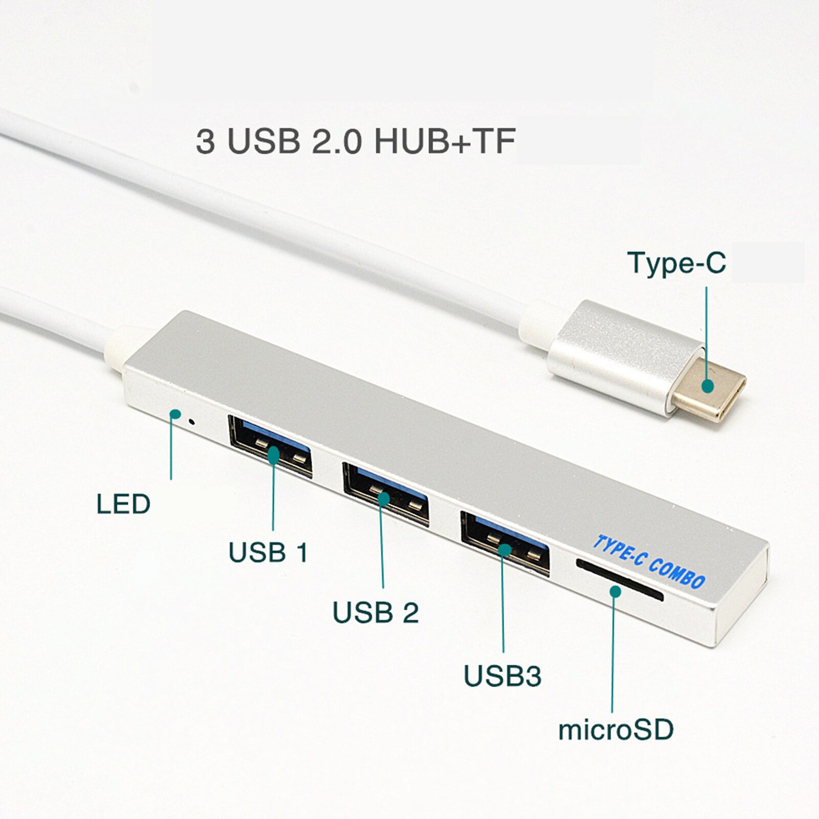 Expansion dock Type-C Hub Splitter Aluminum Alloy Type-C to USB 2.0 Adapter Card Reader