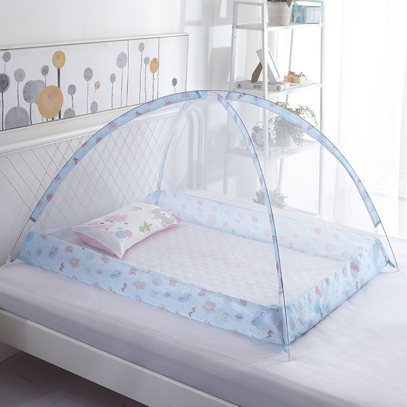 Foldable No Bottom Kids Mosquito Net Baby Bed Canopy Easy Setup: Blue