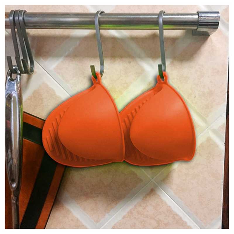 2x ovenwanten mini siliconen hittebestendige anti-verbrandingshandschoenen voor koken knijpgrepen, pannenlap en pannenlappen oranje
