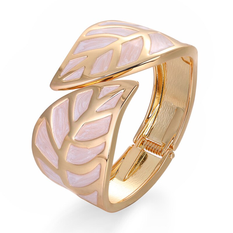 Braccialetti e braccialetti a forma di foglia di metallo a olio gocciolante per donna Femme apertura regolabile Pulseira Feminina: White