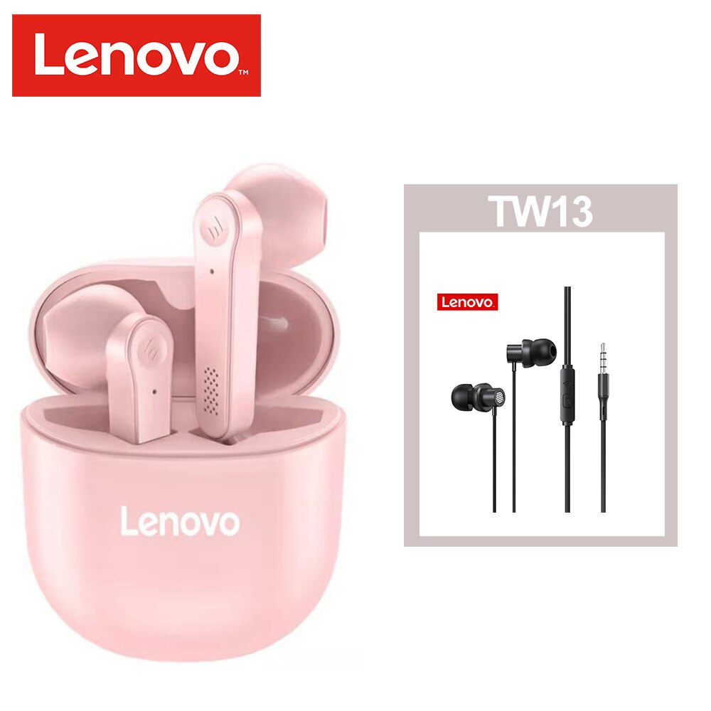 Lenovo-auriculares inalámbricos PD1 TWS BT 5,0, cascos genuinos con Control táctil, semirauditivos, binaurales tipo C con micrófono: pink with TW13