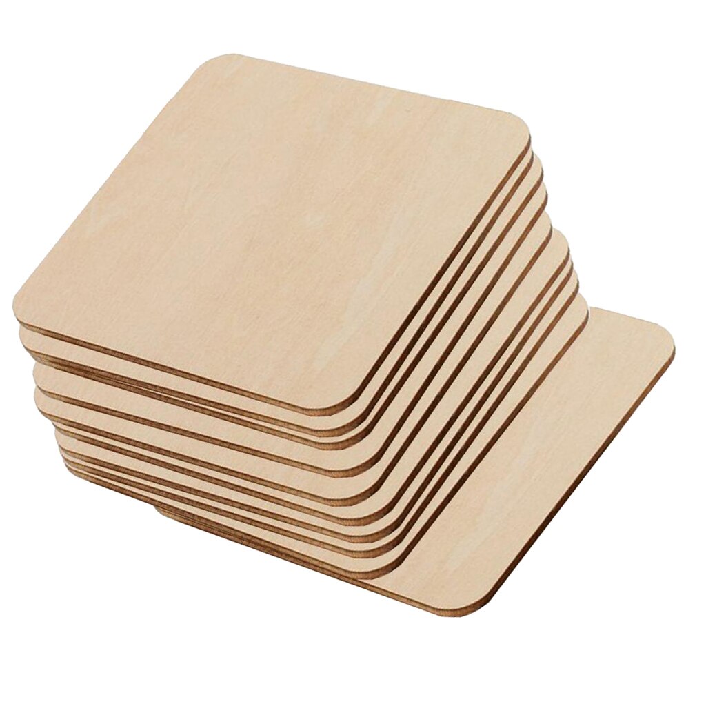 Juego de 10 unidades de posavasos cuadrados de madera en blanco para manualidades de madera sin terminar DIY, para adultos y niños, decoración para en casa