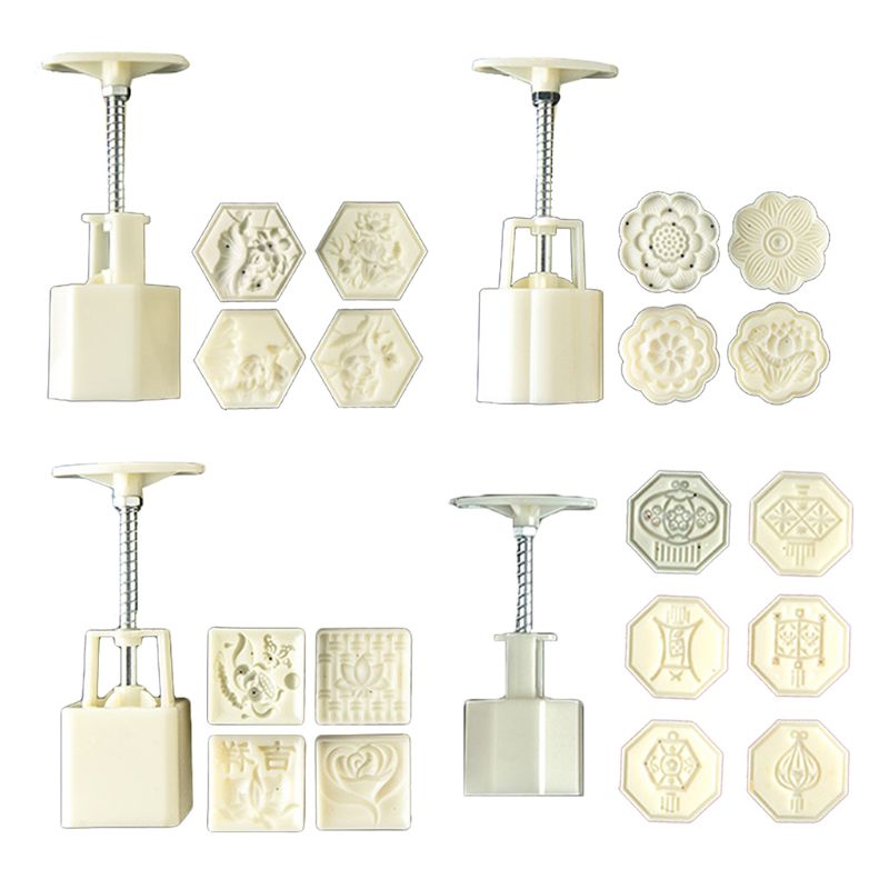 50g Mooncake Barrel Mold with 4/6 Flower Stamp Hand Press Moon Cake Pastry Mould