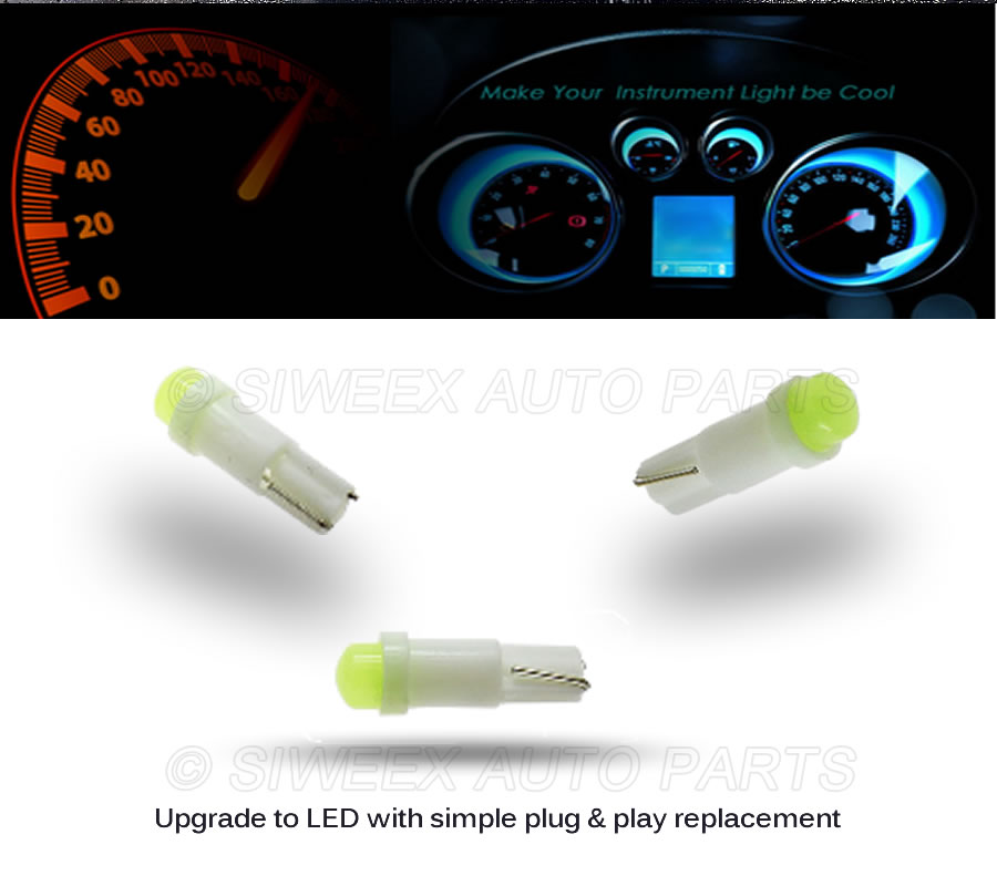 20 stk/parti  w1.2w fatning  t5 led 12v bil auto side kile instrumentbræt måler instrument lys lampe pære is blå rød grøn gul