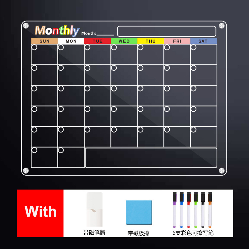 Acrylic Magnetic Whiteboard, Clear Dry Erase Menu Board for Refrigerator, To-Do/Shopping List Magnetic Planner, Meal Planner: Blue