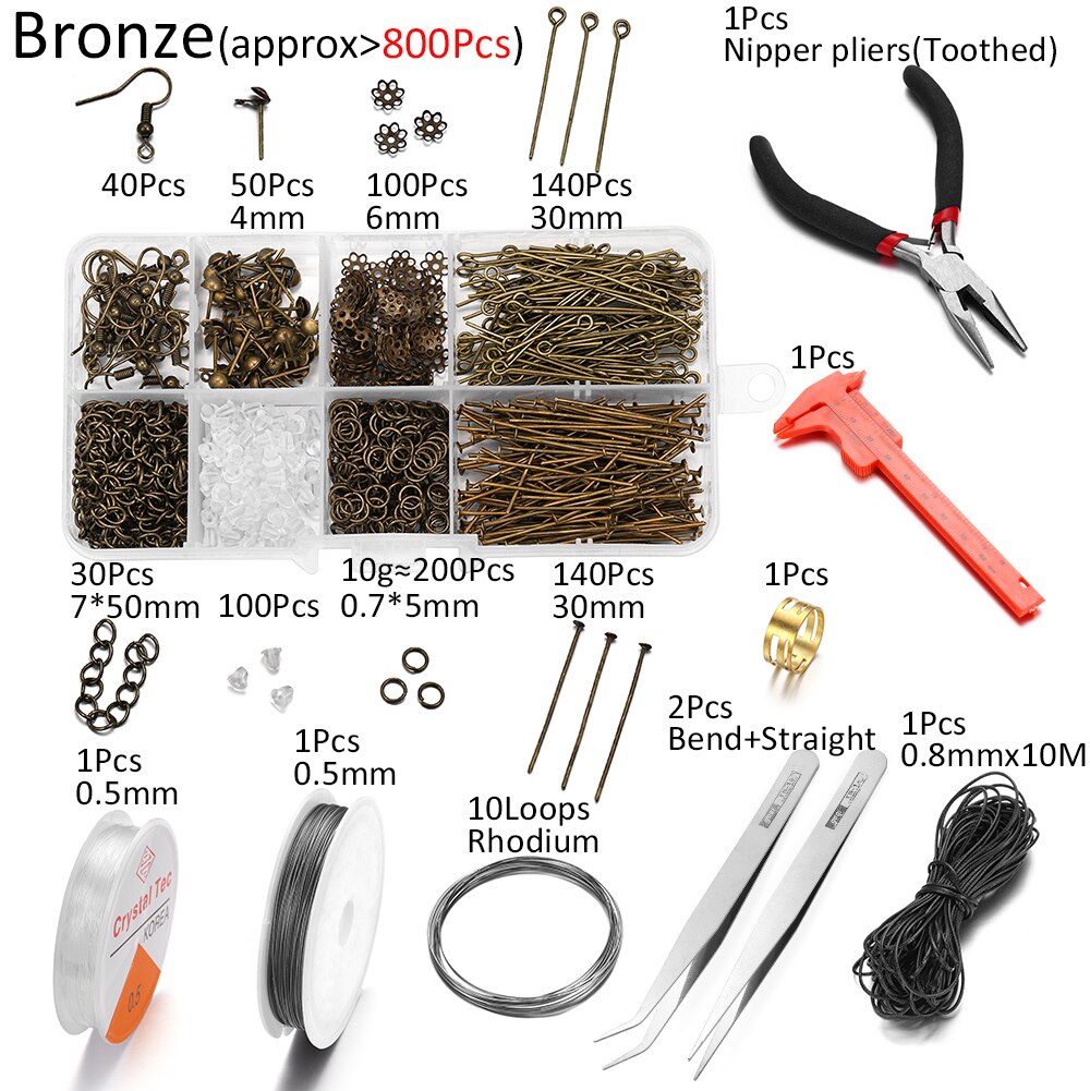 800 Stks/partij Sieraden Maken Kits Oorhaak Jump Ringen Oorbel Haak Gesp Pins Reparatie Tools Voor Diy Sieraden Maken Bevindingen set