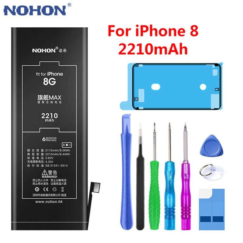 NOHON Hoge Capaciteit Originele Batterij Voor iPhone 6S 6 7 8 Plus 5 5S 5C SE Vervanging Bateria mobiele Telefoon Batterij + Gratis Tools: For iPhone 8