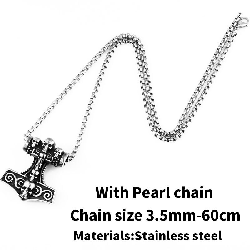 Beier 316l rostfri viking norrländska odin thors mjolnir hammare män skandinaviskt halsband hänge dödskalle smycken  lp390: Försilvrad