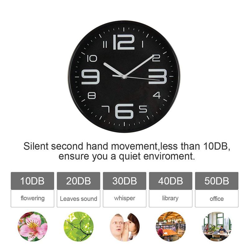 Indoor Big 3D Number Silent Wall Clock Quiet Movement Wall Clocks Battery Operated 10 Inch