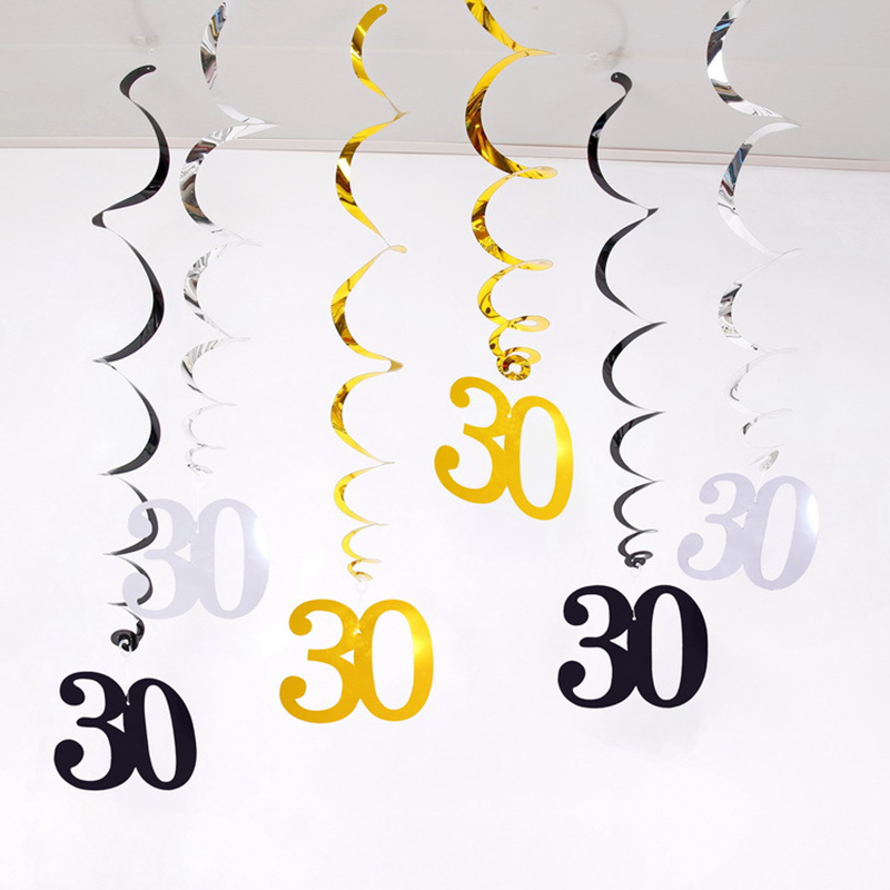 6 unids/set espiral 16 18 21 25 30 40 50 60 70 80 90 años remolinos de cumpleaños adorno colgante guirnalda colgante de cumpleaños decoración de: Gris claro
