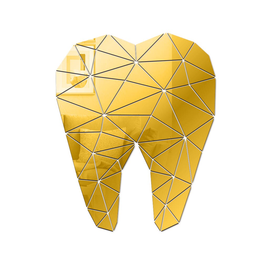 Miroir acrylique mural en forme de dent | Autocollant pour praticiens dentaires, clinique, stomatologique, orthodontie d'hôpital, salle d'art, étui: Gold / 76x94cm