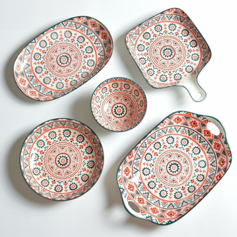 Platos bohemios de hueso de China, vajilla japonesa, juegos de platos para servir, platos de flores, juego de cena, comida, cocina moderna, comedor
