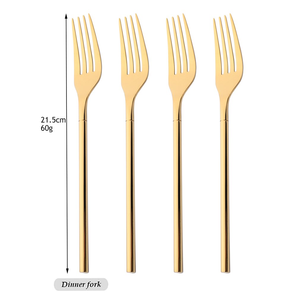 Drmfiy 4/16pcs Noir Ensemble de Vaisselle Couteaux Fourchettes Cuillères Couverts En Acier Inoxydable Couverts Couverts Cuisine Vaisselle: Gold  Fork 4pcs