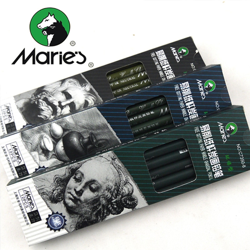 Maries lápiz carbón 12 lápices/lote Super suave/de papel Neutral soporte para boceto arte de buena