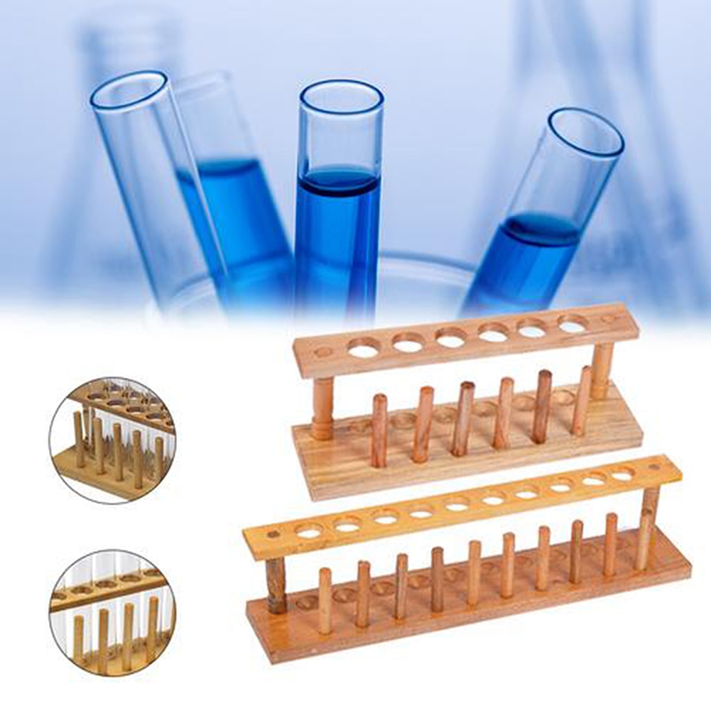 6 Holes laboratory Test Tube Rack Laborator Testing Tubes Clip Holder Stand Shelf Dropper Wood With 6 Stand Sticks Lab Supplies