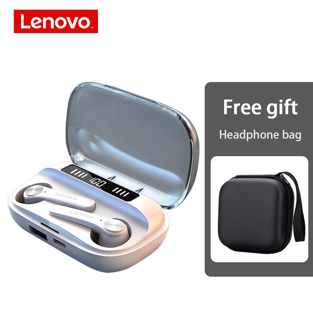 wireless headphones by Lenovo QT81 TWS Earphone bluetooth IPX4 Waterproof Sports HIFI Touch Button Headset with mic 1200mAh Box: White with case