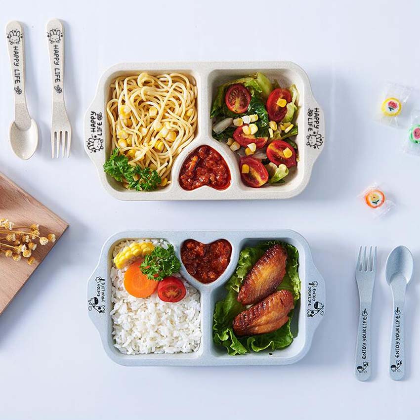 Cartoon Baby Dishes Wheat Fiber Sub-grid Plates Irregular Children Tableware For Infant Toddler Kids Feeding Utensils