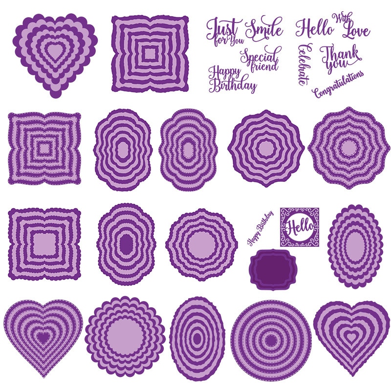 July Core Frame Dies Stitched/Scalloped/Torn-Edge-Oval/Circle/Square/Heart Metal Cutting Dies for Scrapbooking and Cards
