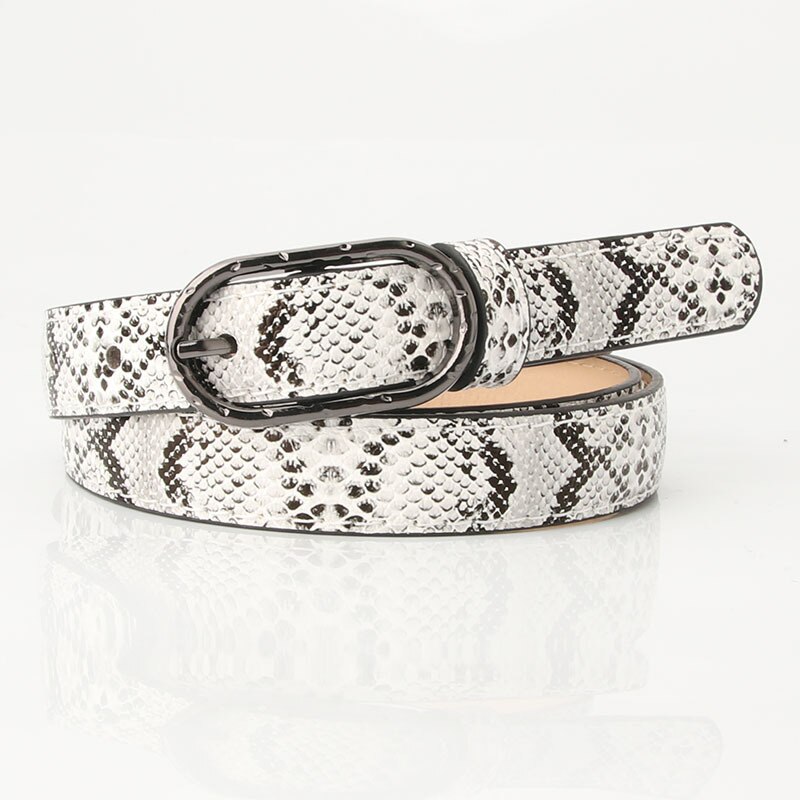 Slangenprint dames pu leren tailleband dames dunne skinny riemen voor dames jeans jurk riem zwarte metalen gesp