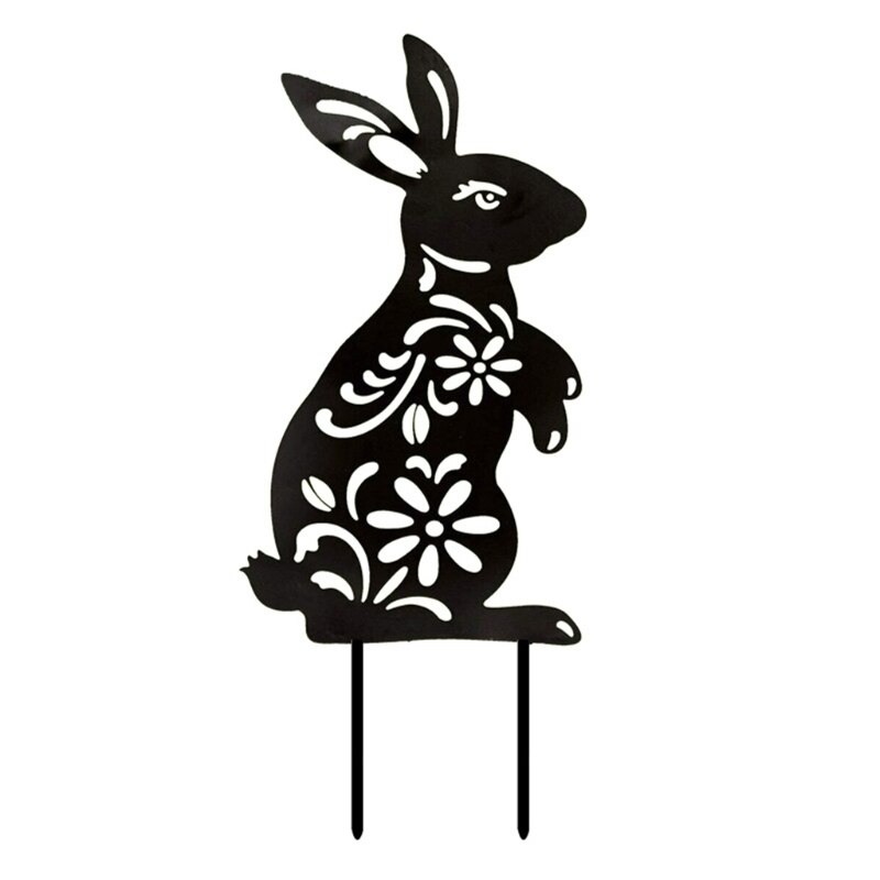 Leuke Bunny Set Yard Garden Plies Met Ijzeren Standbeelden Hollow-Out Dier Vormige Sculptuur Decoratie Voor Thuis Achtertuin Gazon