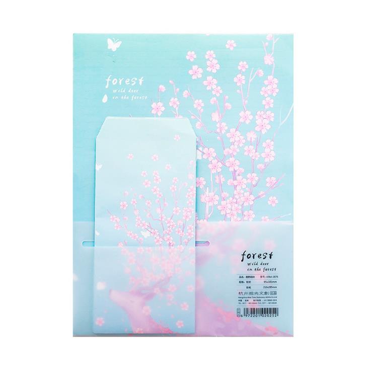 9 Pcs/pack Cartoon 3 Envelopes + 6 Sheets Letters Paper Forest Deer Cherry Sakura Series Envelope Letter Set for Stationery