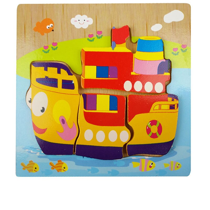 3D Wooden Puzzle Cartoon Animal Traffic Cognition Jigsaw Colorful Early Educational Toys For Children Kids Baby: M