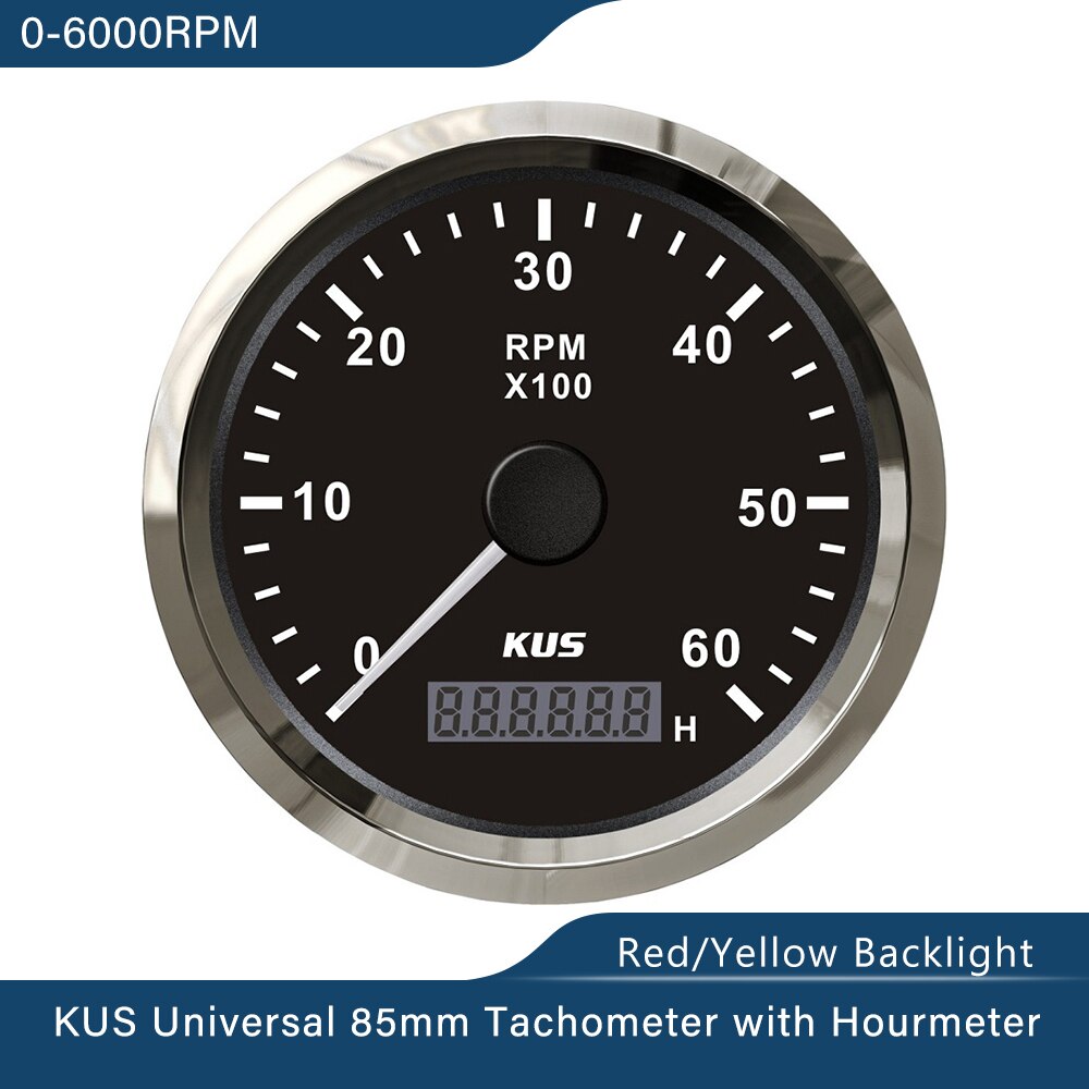 Kus 85mm vdo analog autometer marin varvräknare varvtalsmätare 3k/4k/6k/8k rpm med timräknare 12v/24v med röd/gul bakgrundsbelysning: 6 kbs