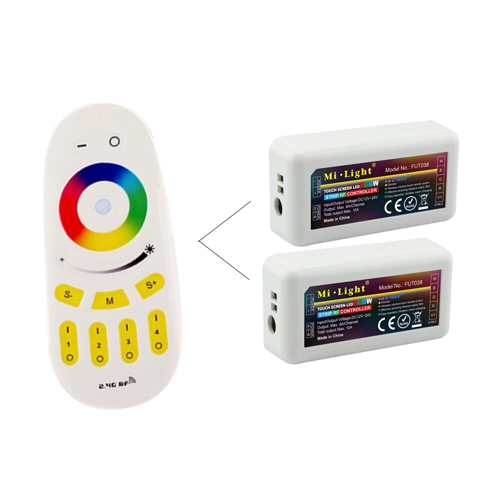 Mi.light RGBW LED Controller 12/24V FUT038+2.4G 4-Zone Wireless RF Touch Remote FUT096 For RGBWW RGBW Led Strip LED Controller: FUT096 2PCS FUT038