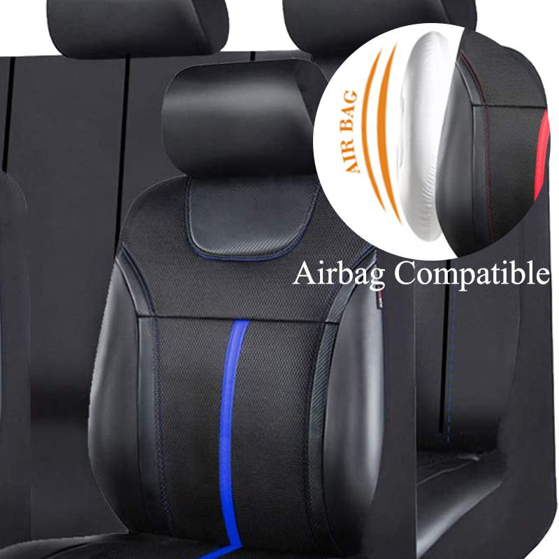 AUTO PLUS PU-Leder und Netzstoff, universelles Autositzbezug-Set, Autozubehör, Unisex, passend für die meisten Autos, SUVs, Van, LKWs, Sitzkissen