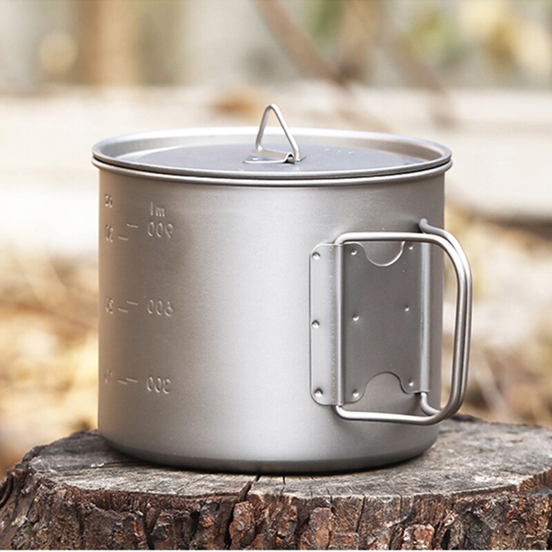 Tiartisan 1100Ml Outdoor Titanium Mok Pot Water Cup Servies Outdoor Camping Koken Pot Picknick Hang Pot Met Deksel Handvat