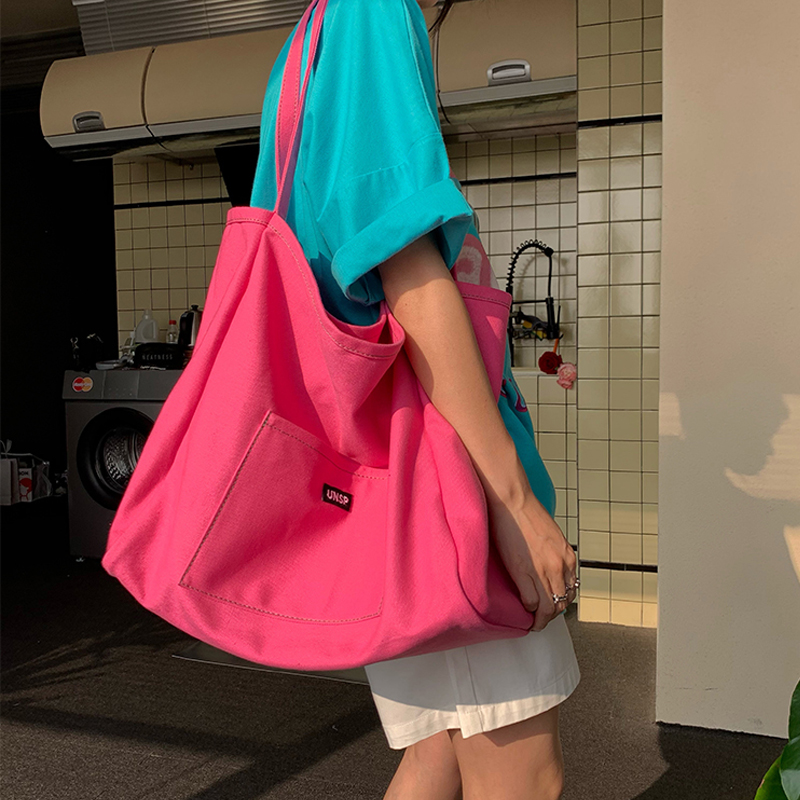 Canvas tas herbruikbare boodschappenschoudertas Dames Eenvoudig Casual Dagelijks gebruik Handtas Totes Vrouwelijke draagbare opvouwbare portemonnee: Bruin