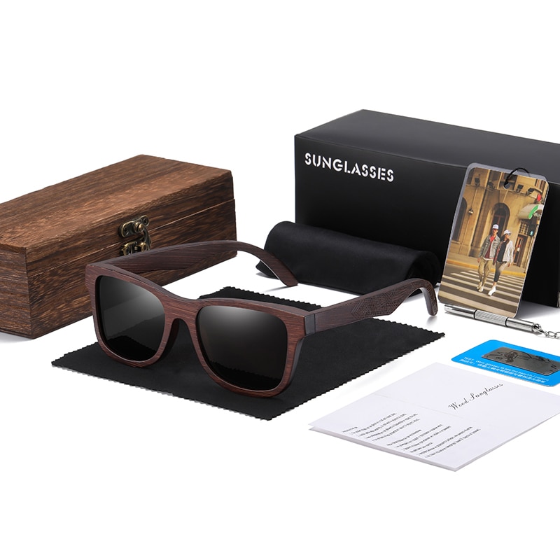 GM Sonnenbrille aus natürlichem Bambusholz, handgefertigt, polarisierte Brille, Spiegelbeschichtung, Gläser, Brillen mit Geschenkbox: Gelb