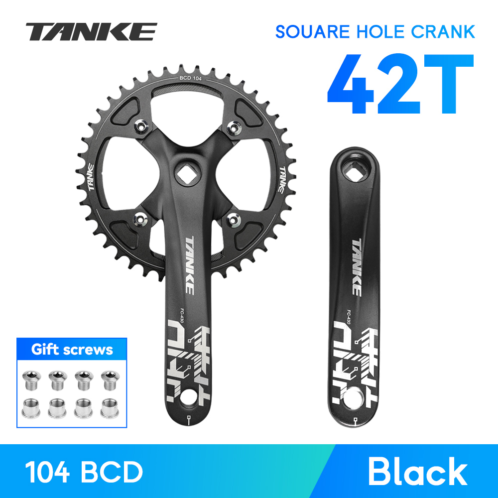 TANKE vélo manivelle trou carré pignon 104BCD 170mm rouge noir manivelle ronde 32/34/36/38/40/42/44T plateaux étroits vtt pédalier: green
