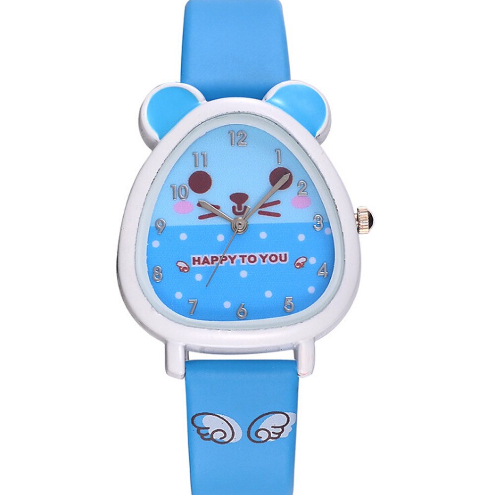Mooie Animal Cartoon Quartz Horloge Casual Wear Strass Horloges Meisjes Kids # W: Sky Blue