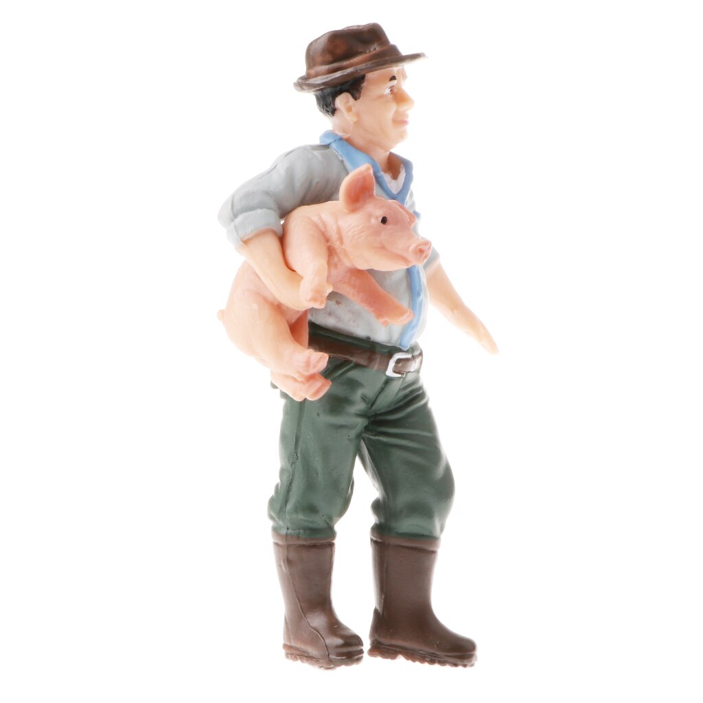 Realistic People Figure Holding Pig Farmer for Home Decor, Table