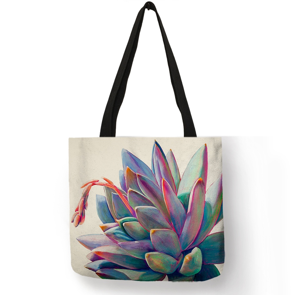 Aquarel Tropische Succulenten Print Linnen Zak Bloemen Tassen Voor Vrouwen Folding Herbruikbare Shopping Tassen Reistassen: 002